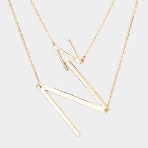 2-Row Layered Monogram Chain Necklace Letter N Pendant Detachable Jewelry